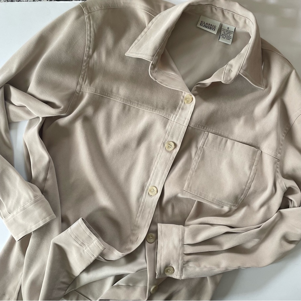 Classic Elements Beige Button Down Shirt - image 8
